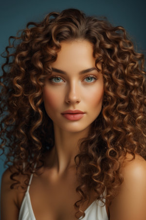 Close up portrait of a woman with curly hairの素材