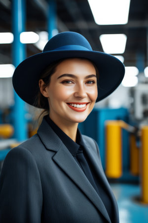 Portrait of a professional woman wearing a hat smilingの素材