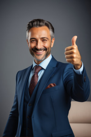 Man in suit gives thumbs upの素材