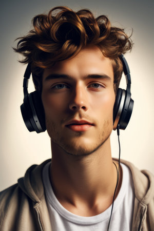 Portrait of young man with headphonesの素材