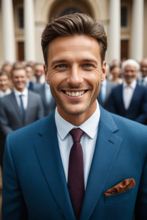 Smiling men in suits and peopleの素材