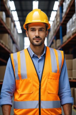 Front portrait of warehouse workerの素材