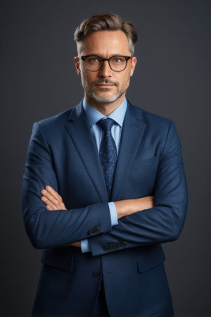 Business man in suit with arms crossedの素材