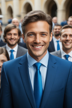 Smiling business men and teams in suitsの素材