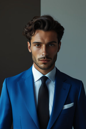 Portrait of a man in a blue suitの素材