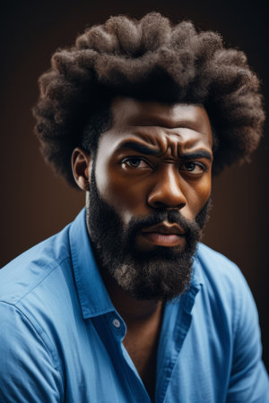 Close up of serious expression of African American menの素材