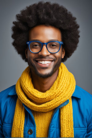Portrait of a man smiling with a scarfの素材