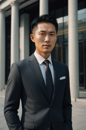Business men wearing suits outdoorsの素材
