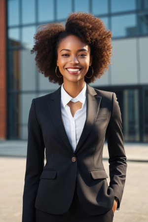 Smiling African American woman in formal attireの素材