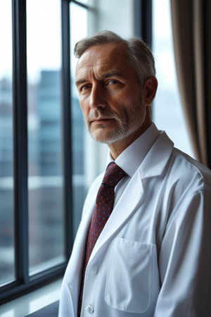 Mature male doctor in a white coatの素材