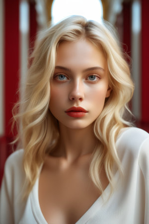 Close up of blonde woman's faceの素材