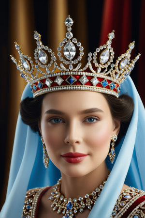 Portrait of a woman wearing the Crown Jewelsの素材