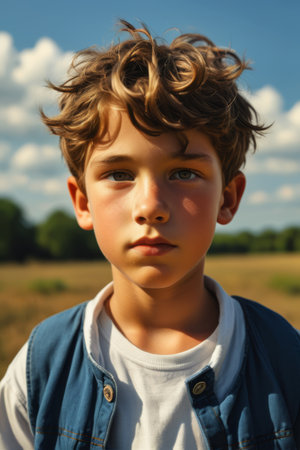 Portrait Close up of Outdoor Boyの素材