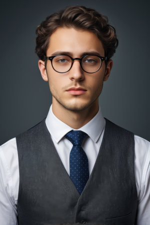 Portrait of young man in formal dress and glassesの素材