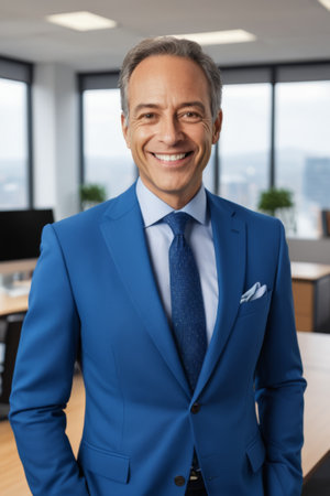 Business man smiling in blue suitの素材