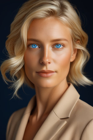 Bust portrait of blonde and blue eyed womanの素材