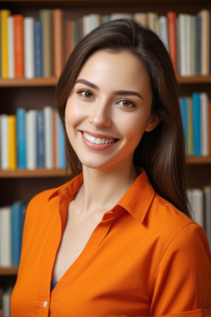 Bust portrait of smiling womanの素材