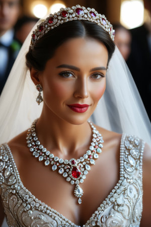 Close up of the bride wearing gorgeous jewelryの素材