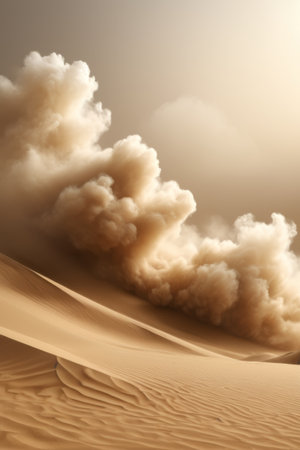 The scene of sand and dust rising in the desertの素材