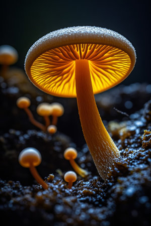 Close up of orange mushrooms in natureの素材