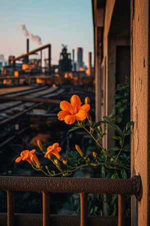 Industrial Zone Prospect Flowers and Background Industrial Facilitiesの素材
