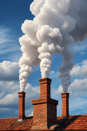 Roof chimney smoke emission sceneの素材