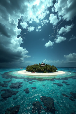 Tropical island scenery in the oceanの素材