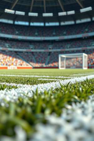 Close up of the pitch inside the football stadiumの素材