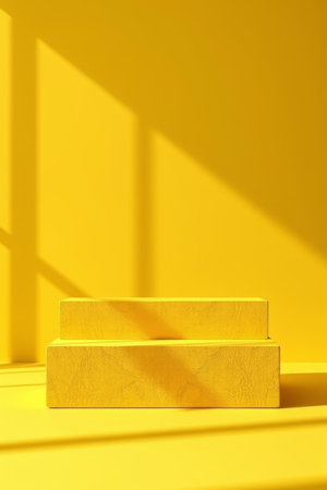Three dimensional square display in front of yellow backgroundの素材