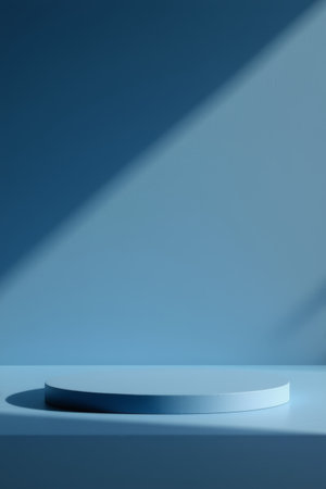 Round display stand with blue backgroundの素材