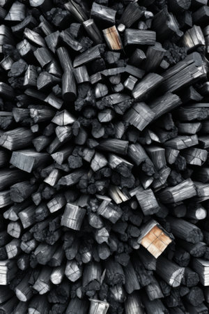Neatly stacked black woodの素材