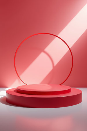 Red circular display table sceneの素材