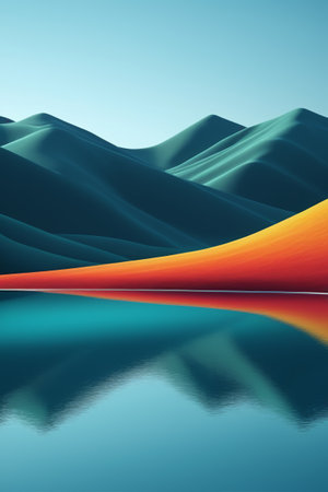 Abstract hills and water reflecting landscapeの素材