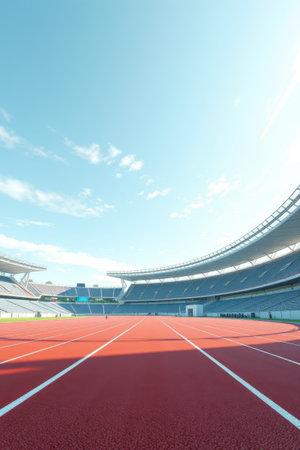 Panoramic view of the red runway of the outdoor stadiumの素材