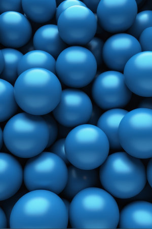 Abstract 3d rendering of blue spheres. Futuristic background with balls.の素材