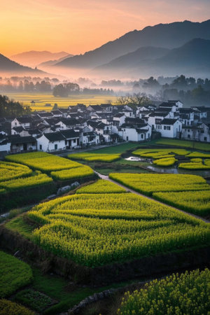 Rural countryside sunrise sceneryの素材