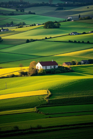 Pastoral countryside green field sceneryの素材