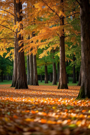 Autumn forest deciduous tree landscapeの素材