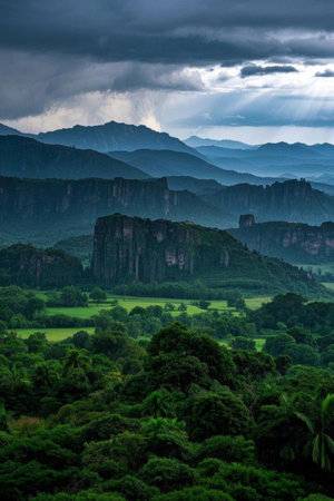 Panoramic view of natural scenery in mountain forestsの素材
