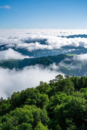 Natural scenery of mountains, sea of clouds and forestsの素材