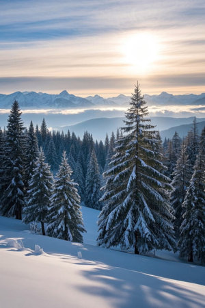 Snow Mountain Forest Winter Natural Landscapeの素材