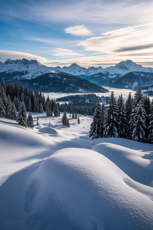 Snow Mountain Pine Forest Winter Natureの素材