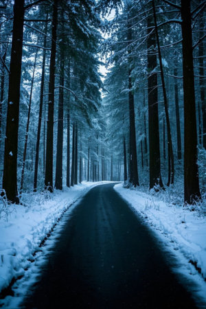 Winding roads in the forest after the snowの素材
