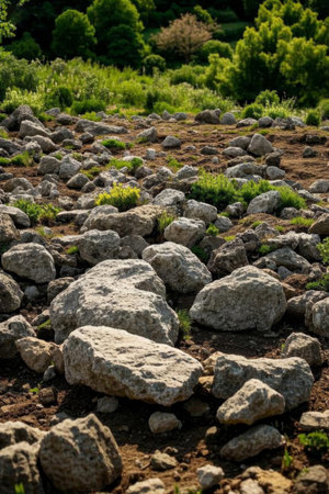 Outdoor rock and green landscapeの素材