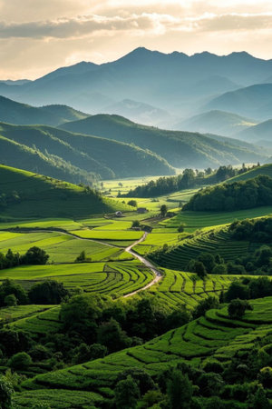 Panoramic view of the mountain countrysideの素材