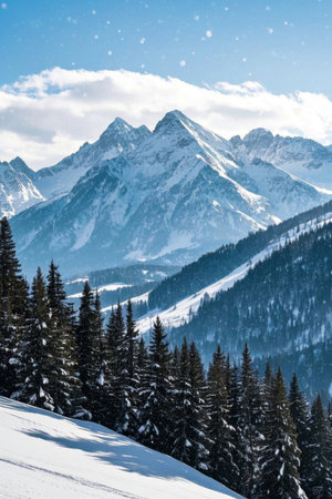 Snow Mountain Pine Forest Outdoor Natural Landscapeの素材