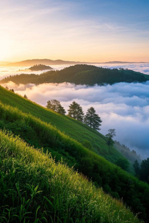 Mountain sea of clouds sunrise natural sceneryの素材