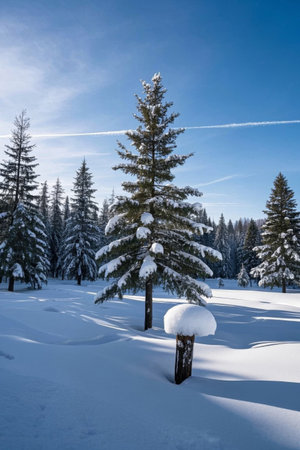 Winter snow covered forest landscapeの素材