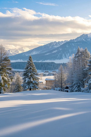 Winter snow mountain forest snow sceneryの素材