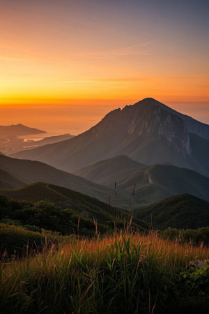 Mountains and sky view at sunsetの素材